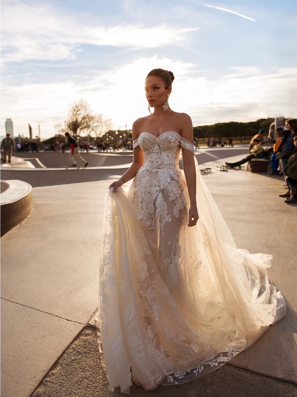 WONA Off-Shoulder Lace Wedding Dress with FREE CATHEDRAL VEILS